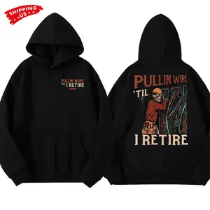 Pullin' Wire 'Til I Retire Hoodie, Electrical Work Graphic, Wire Pulling Design, Electrician Apparel, Electrical Worker Hoodie