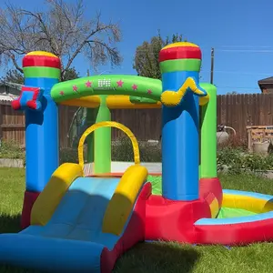 Costzon Inflatable Bounce House with Air Blower & Ball Pit, Bouncy House for Kids Indoor Outdoor w/Basketball Hoop, 480w Blower, Mini Bounce House with Slide for Boys Girls Backyard Birthday Party Gifts for 3-12,No Ocean Ball & Basketball Included,