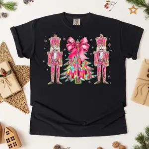 Comfort Colors Nutcracker Graphic Tshirt with Festive Christmas Tree and Nutcracker Design for Holiday Season
