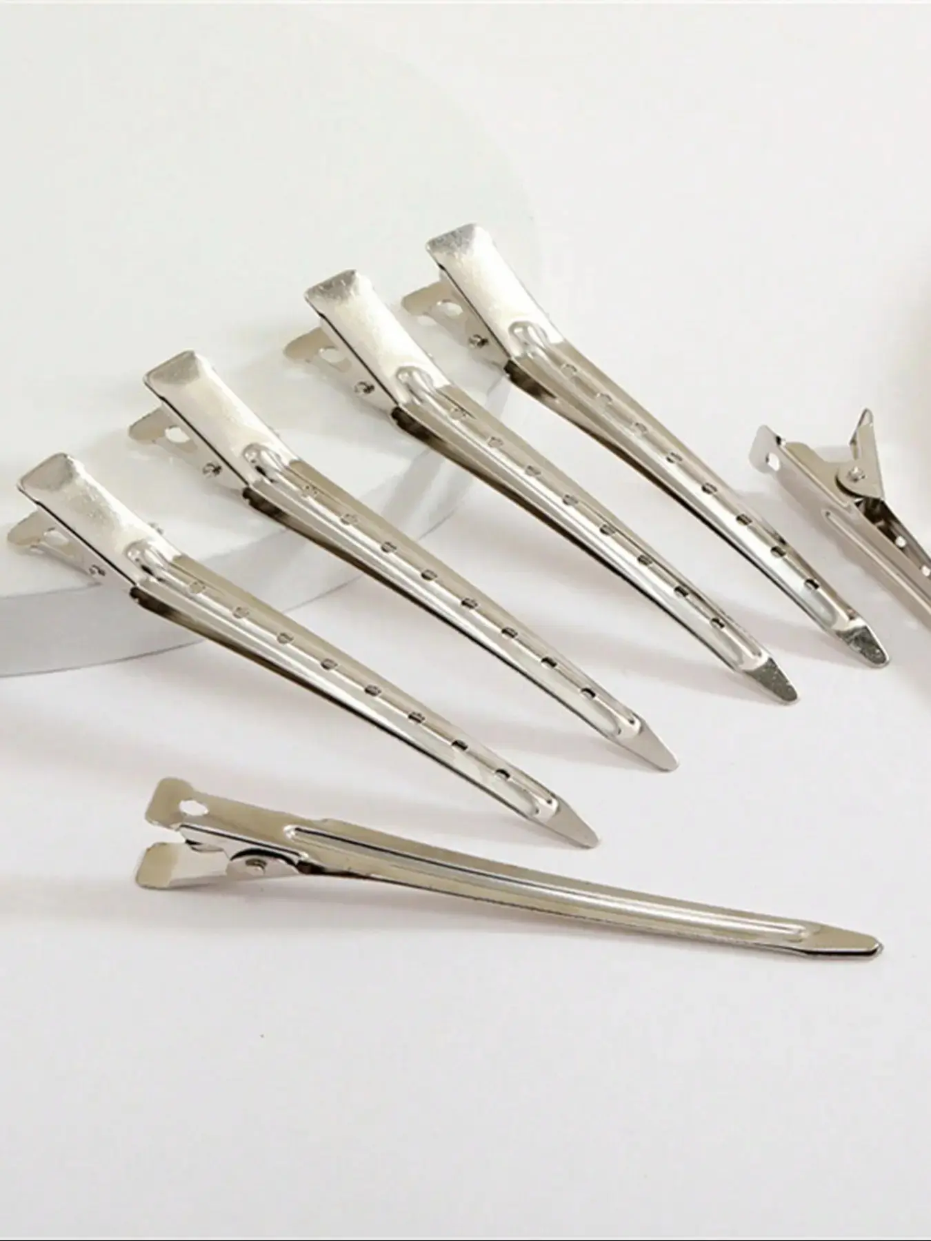 24 Pcs Duckbill Clips, 3.5 Inch Anti-Rust Metal Crocodile Hair Clips, Alligator Hair Clips, Perfect Dyeing Tool with Holes, Durable Silver Color Hair Clamps, Flat Clips For Hair, Hairclips