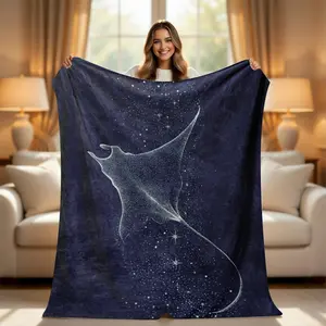 Celestial Manta Ray Starry Night Throw Blanket - Animal Inspired Art Graphic Soft Blanket, Ocean Sea Life Bedroom Sofa Decor, Unique Marine Biology Gift for Ocean Lovers, Animal Inspired Blankets, Art Graphic Blankets