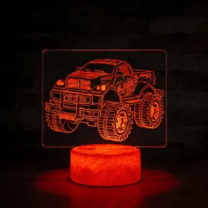 Monster Truck 3D LED Night Lamp,16 Color Night Light for Boys-Monster Truck Night Light Optical Illusion Lamp with Remote Control, Perfect for Kids' Room Décor, Cool Gifts for Truck Lovers