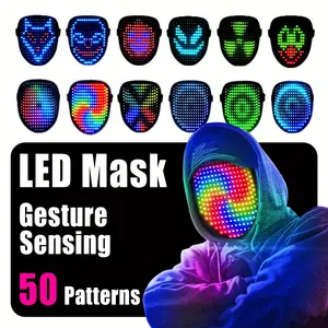 LED Light Up Face Mask Gesture Touch Sensing Cool Effect Switch Expressions 50 Types, Kids Halloween Christmas Party Essential Prop
