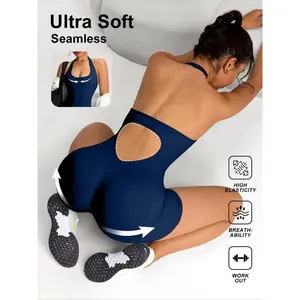 Viral Halter Neck Open - Back Unitard Shorts | Seamless, High Elasticity, Breathable & Butt - Lifting for Yoga & Gym
