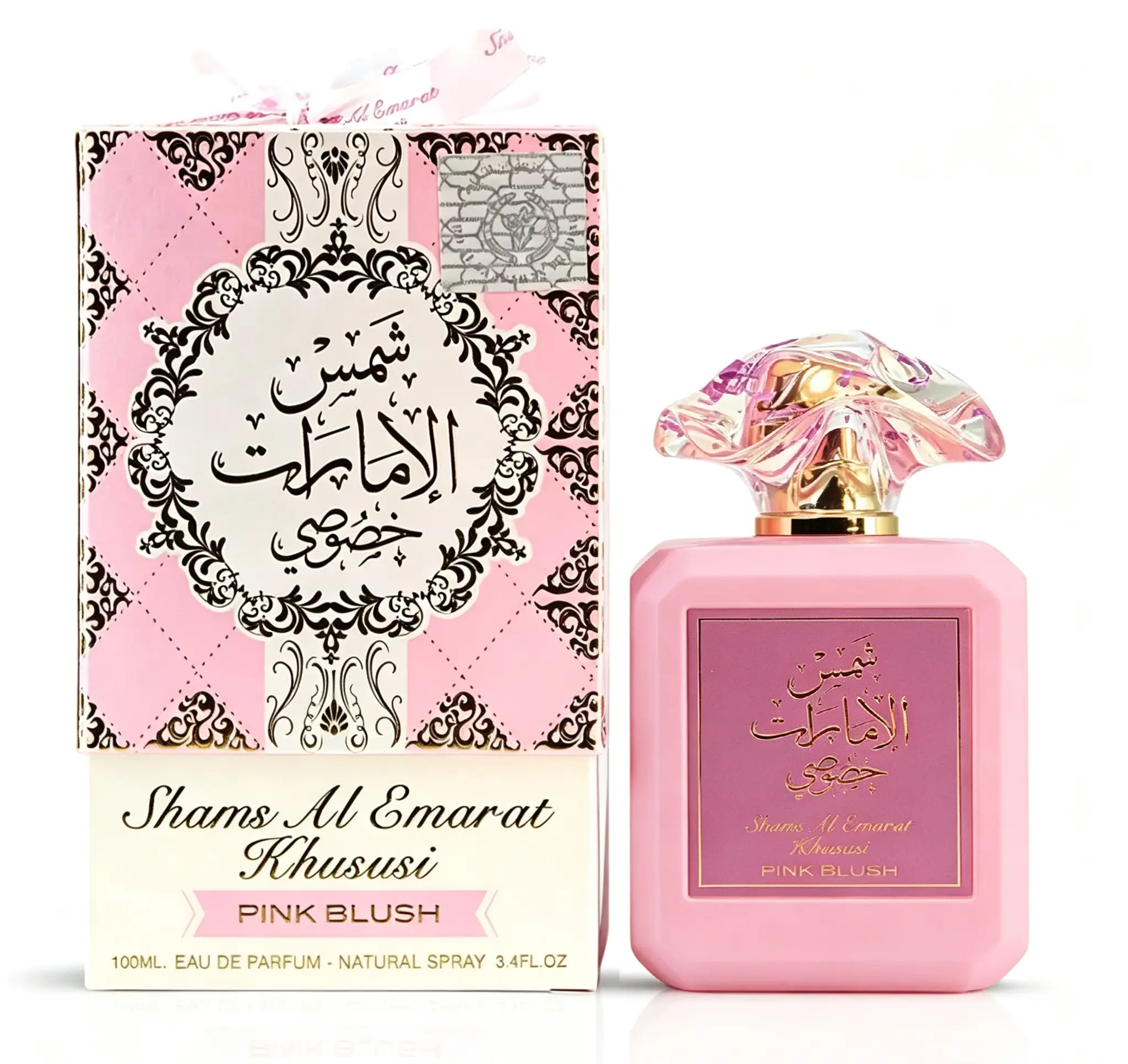 Ard al Zaafaran Pink Blush Shams Al Emarat Khususi Eau de Parfum for Women, 3.4 FL OZ / 100ML, Romantic Sweet Marshmallow Blush Arabian Perfume, Captivating Feminine Scent in Elegant Pink Bottle