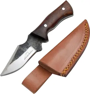 Old Ram 6.25" Fixed Blade Knife with Carbon Steel Blade, Wood Handle & Leather Sheath - Blacksmith Style Camping Knife for Hiking, Camping - Skinning Knife for Men