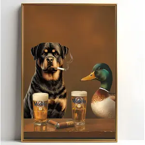 Rottweiler with Mallard Wall Art Unframed - Home Decor Trendy Retro Wall Art