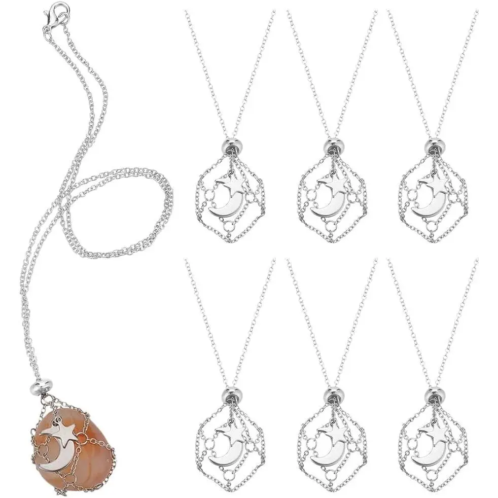6-Piece Crystal Holder Necklace Set, Elegant Brass Mesh Bag Cages in 3 Sizes, Interchangeable Empty Holders for Women's DIY Jewelry Gifts, Diy Gift, 17.52 Inch, Gift Set, 6Pcs