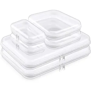 6 Pcs Clear Hard Zipper Case Plastic Zipper Pouches Transparent Makeup Bag Pencil Case Pouches Toiletry Diaper Bag for Travel Toy Storage Organizer Bins(Clear,Three Sizes)