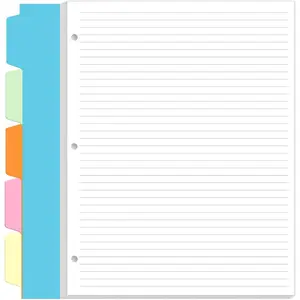 3 Hole Lined Paper for A4 Binder - 50 Sheets/100 Pages Loose Leaf Paper Line Refills, 5 Sheets Dividers, 8.5" x 11"