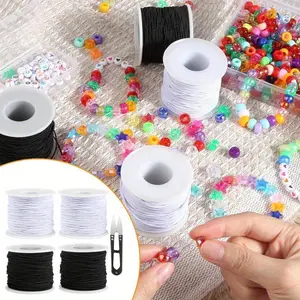 4 Rolls of Elastic Band for Bracelets,1 mm x 50 m Bracelet Cord,Bracelet for Elastic Rubber Cord for Bracelets,Bead Cord with Scissors for DIY Jewellery,Necklace,Crafts
