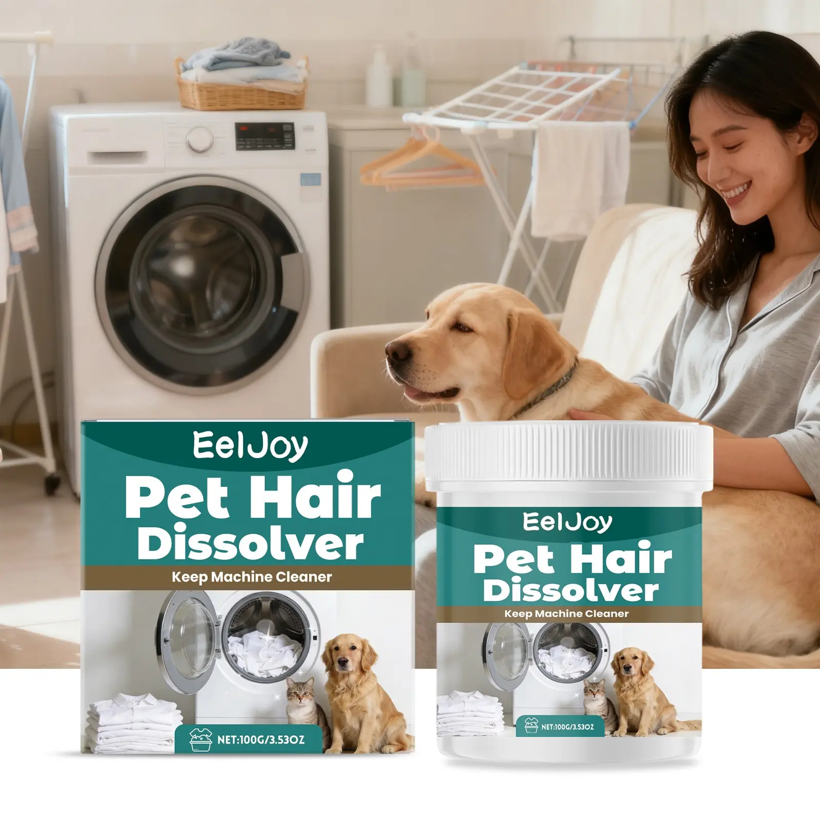 Eeljoy Pet Hair Dissolver, Home Clothes Cleaning Agent, Laundry, Suitable for Washing Machine, Pet Hair Remover, Fabric Care Solution, Laundry Products