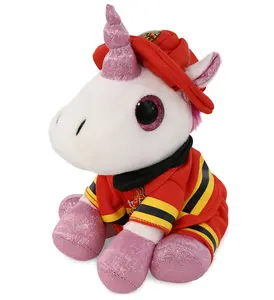 DOLLIBU Sparkle Eyes White Fireman Unicorn Polyester Stuffed Plush Toy - Removable Design, Ages 0+
