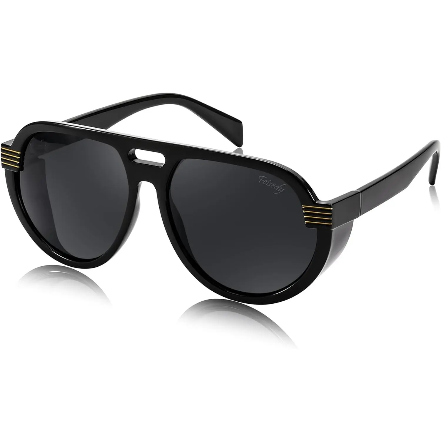 FEISEDY Vintage Oversized Flat-Top Round Sunglasses - Unisex 80s Retro Casual Sun Protective Sunglasses B0096, Casual Sunglasses