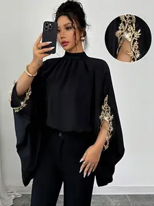 Women's New Elegant Lady Spring Summer Batwing Sleeve Loose Shirt, Blouse, Decorated with Lace, Stylish Casual Top, Womenswear