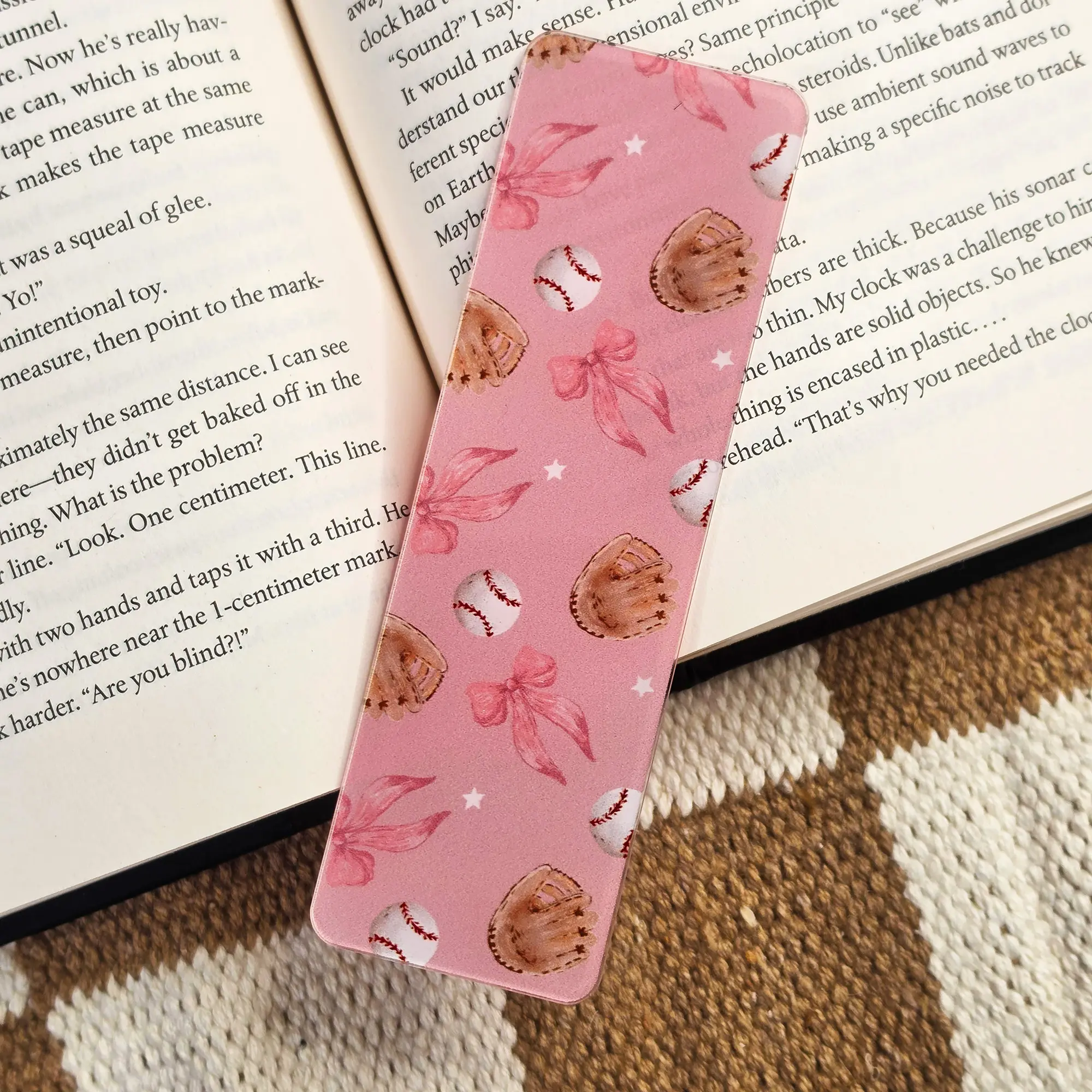 Bows and Baseball - UV Printed Acrylic Bookmark Bows and Baseball - UV Printed Acrylic Bookmark