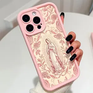 Virgin Mary Pattern Phone Case TPU Soft Silicone Fully Protected Shockproof for iPhone 17 16 15 Pro Max 14 13 12 11 X Plus Air Mini Stylish Trendy