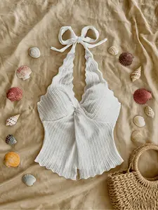 New Spring & Summer Cute & Sweet Design, Womenswear, Women's Halter Neck Sleeveless Short Crop Top, Slim Fit & Stylish Simple, perfect for work, home, daily casual, parties, dates, cocktail events
