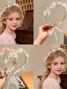 Luxe Petite Handmade Flower Pearl Hair Vine, Satin Ribbon Bridal Headpiece, Luxury Wedding Accessory for Brides, Bridesmaids, Flower Girls