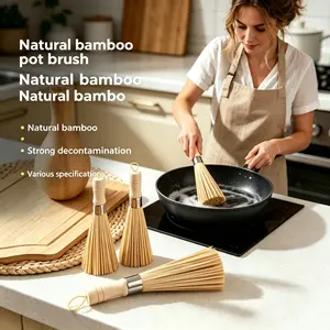 Natural Bamboo Brush, Scrub Brush for Dishes Pots Pans Kitchen Sink Cleaning