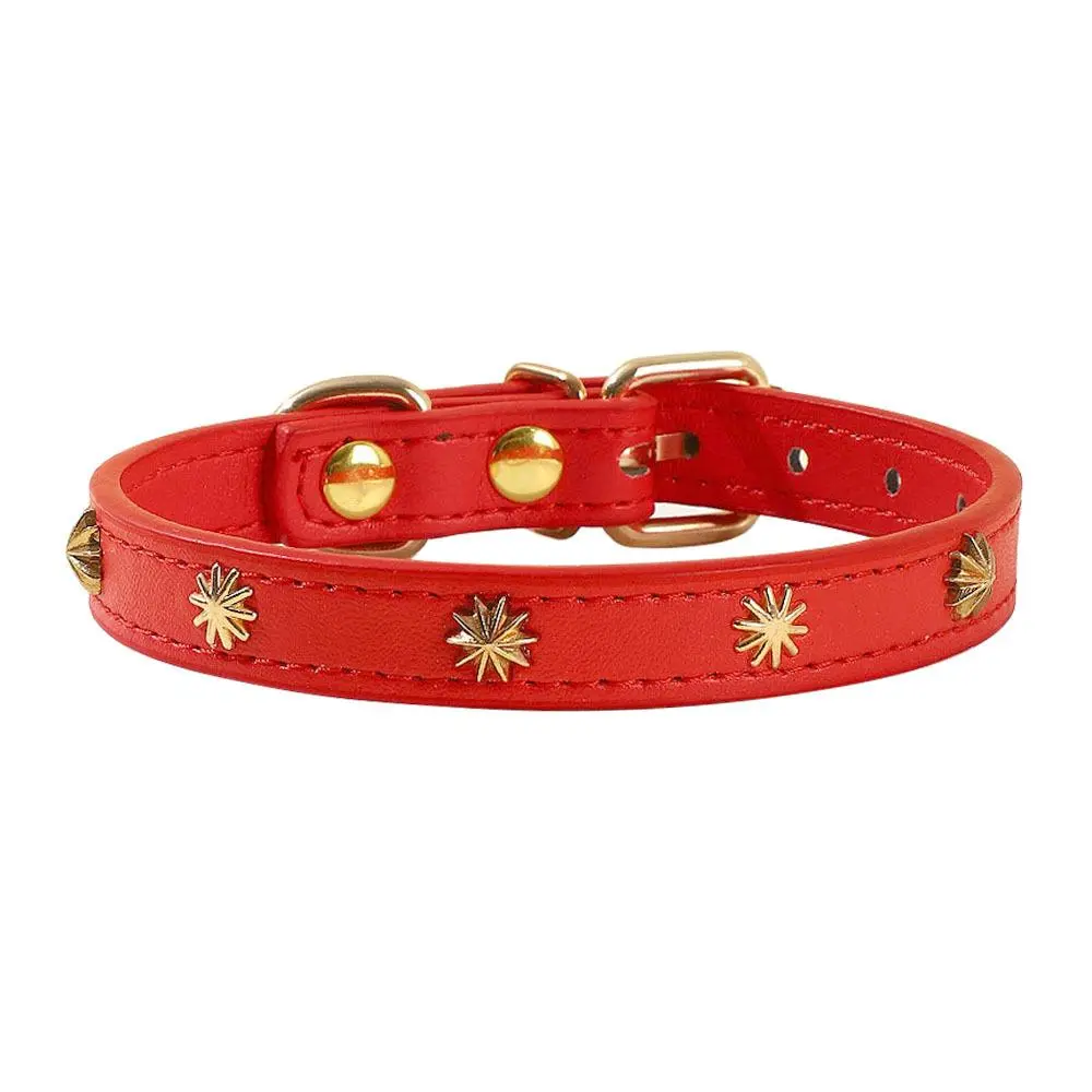Designer PU Leather Solid Collar with Gold Rivets - 1.3cm Width, Small-Fit Pet Collar for Cats, Chihuahuas, Collars
