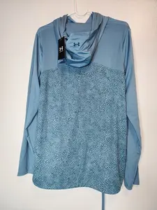 Under Armour Shirt Womens Small Loose Fit Heat Gear Blue Heathered Hooded Active Hoodie