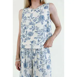 Chteau Printed Soft Linen Blend Tank