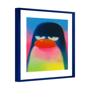 Framed Whimsical Penguin Wall Art - Funny Cartoon Animal Wall Decor for Playroom Kids Room & Bathroom - Modern Matte Canvas Print - Unique Birthday Gift Ready to Hang 16x16 Inch Decoration Poster