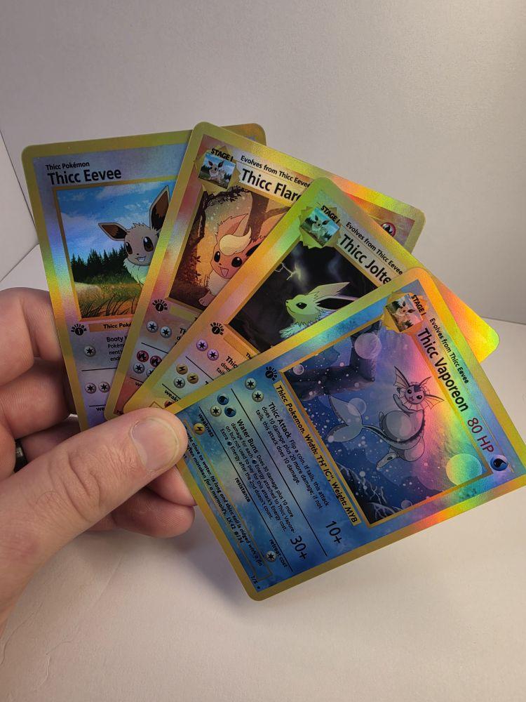 Thicc Kanto Bundle: Charizard, Blastoise, Venusaur, Pikachu - 4 Card Set - Rainbow Holo Finish - NEW: THICC EEEVEELUTION Bundle Custom Pokemon Proxy Cards - Ships Free