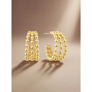 Bold Beaded Triple Hoop Earrings - Simple Design with Beads, Suitable for Everyday Wear