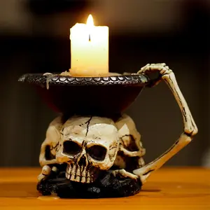Halloween Skull Candle Holder Set, Resin Skeleton Decorative Stand, Home Party Decoration, Non-Wax Included, 1 Piece
