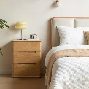 YESWOOD 100% Solid Wood Nightstand, Oak Nightstands with 3 Drawers, Mid Century Modern Night Stand, 22.83'' Tall Nightstands for Bedroom, Wood Side End Tables for Living Room Natural Oak