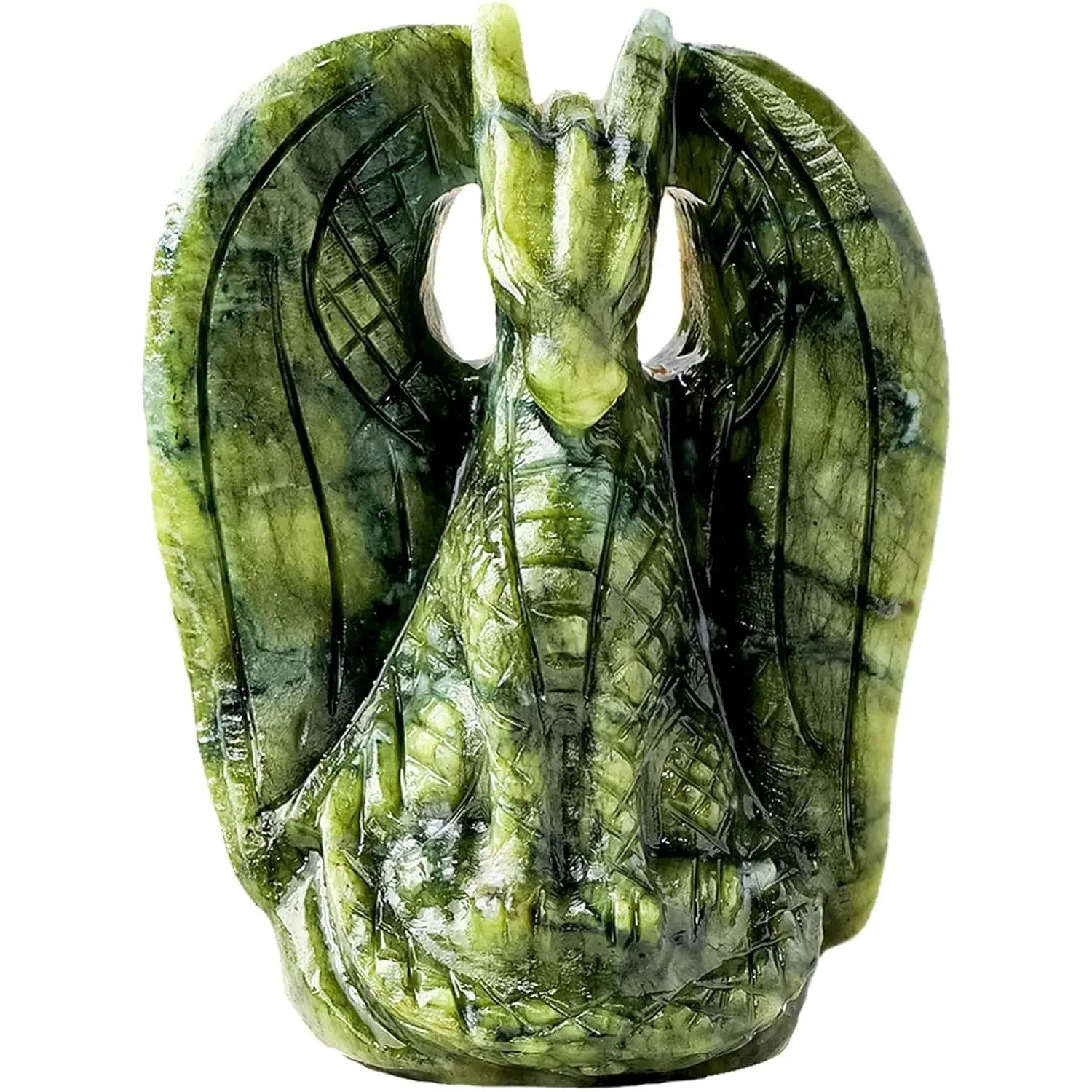 Classic Style Natural Green Jade Stone Dragon Statue, Handcrafted Exquisite Animal Figurine with Dynamic-Soaring Posture, Home Office Desk Decor Ornament, Perfect Christmas Gift for Collectors