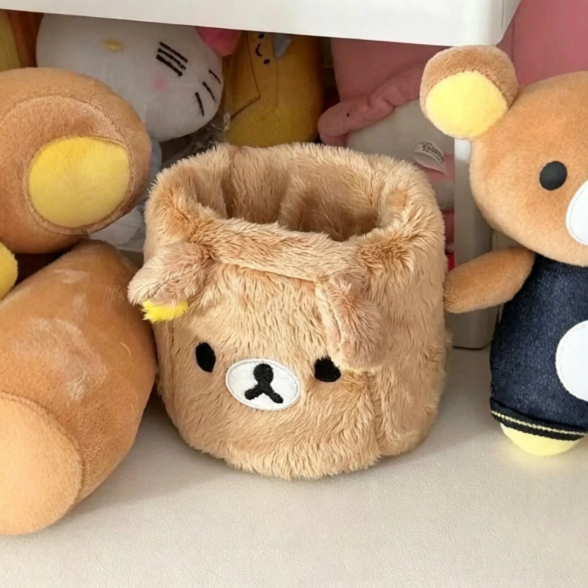 Cute Bear Plush Storage Box, High Aesthetic Desktop Organizer, Office Supplies Holder, Student Pen Stand, Desk Accessories, Cute Design