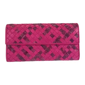 Pre-owned Bottega Veneta Snakeskin Small Leather Goods Intrecciato Leather Python Long Wallet