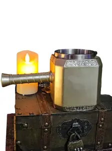 The Armored Kingdom 14oz Stainless Steel God's Gold Battle Hammer Mug - Reusable Cup with Built-in Bottle Opener, Washable Kitchenware Drinkware Tumbler Container