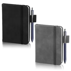 Tyqour 2 count Small Pocket Sized Notebook Note Book Mini Little Notebook Pocket Size Note Pad with Pen Holder 96 Sheets for Office, , School Writing Supplies (Black & Gray, 4 X 3 Inch)