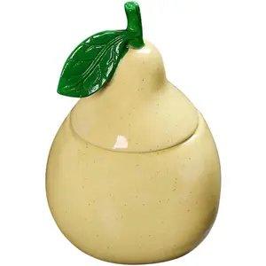 Aesthetic Ceramic Pear Tea Canister with Airtight Lid, Kitchen Dish-Friendly Decorative Fruit-Shaped Jar for Sugar, Flour Storage
