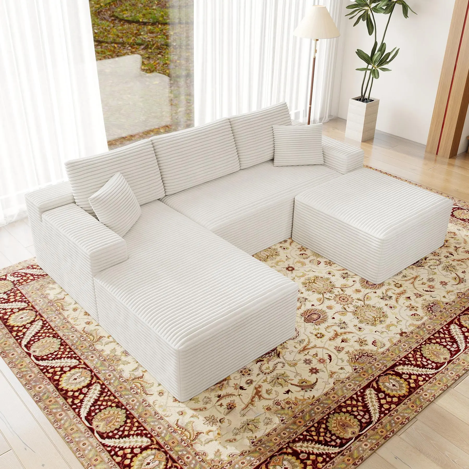 WHITE-104"L-shaped Left Facing Chaise with ottoman