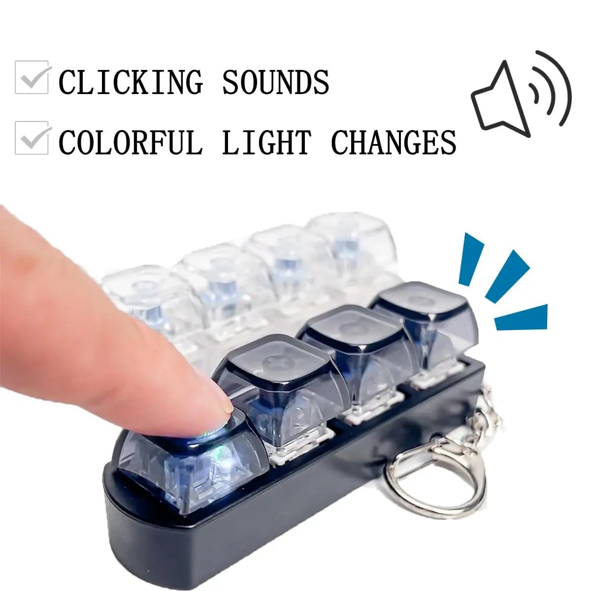 LED Keyboard Keychain Fingertip Toy – Mechanical Clicky Toy for Stress Relief Fun Light-Up Pendant for Kids & Adults Anxiety Relief Gift for Boys & Girls Valentine's Day Present