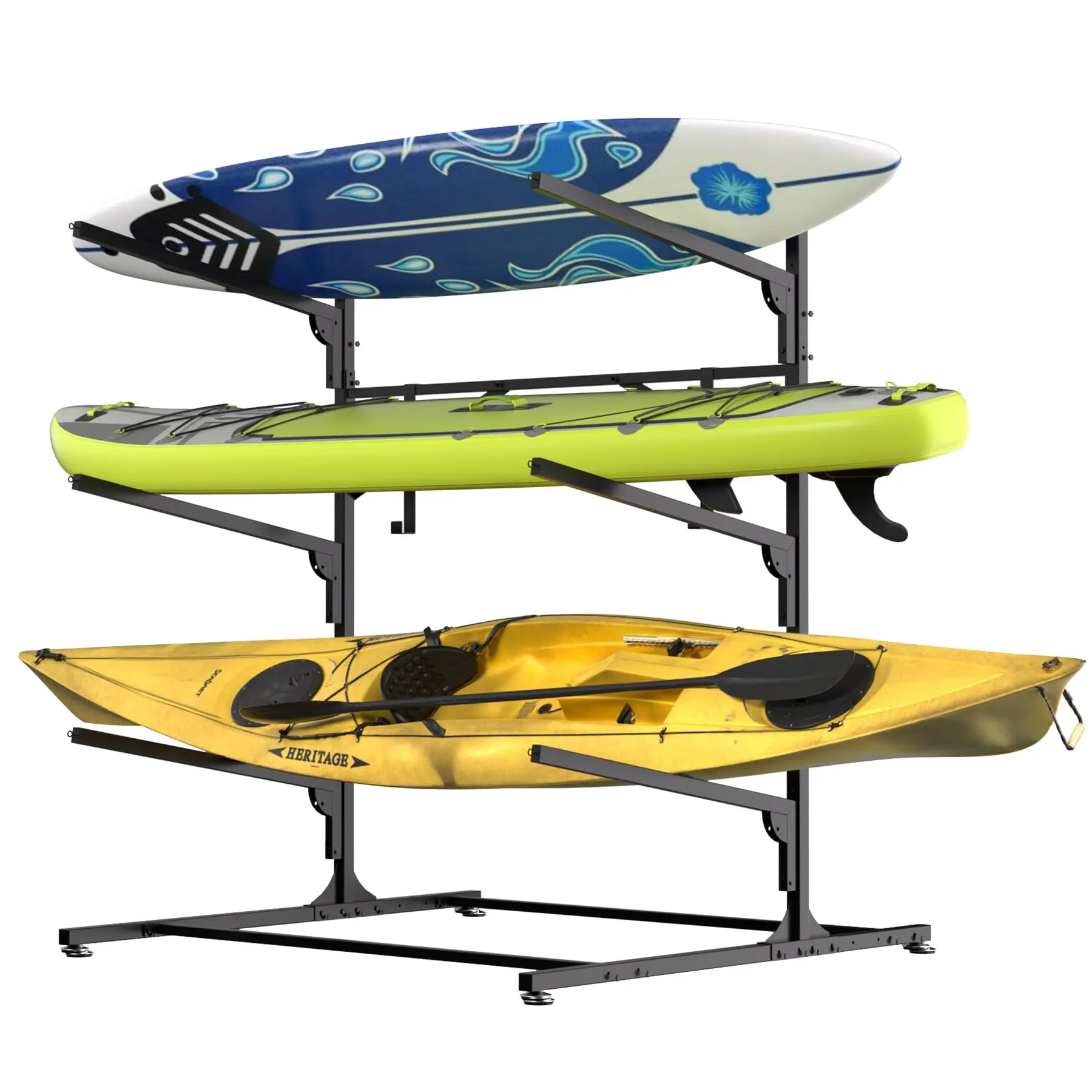 [Football Fan SeasonDeal] Heavy-Duty 3-Tier Kayak Storage Rack – Adjustable Freestanding Metal Stand Holds Up to 240 lbs – Ideal for Kayaks, SUPs, Canoes, Surfboards – Indoor or Outdoor Organization