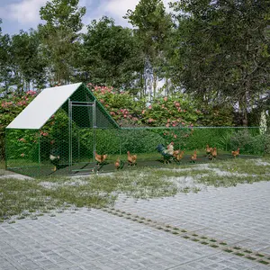 26'L x 6.7'W x 6.6'H Large Walk-in Metal Chicken Coop, Heavy Duty Galvanized Wire Poultry Cage with Waterproof & UV-Protected Cover, Outdoor Hen Run for Chickens, Rabbits, Ducks, Backyard
