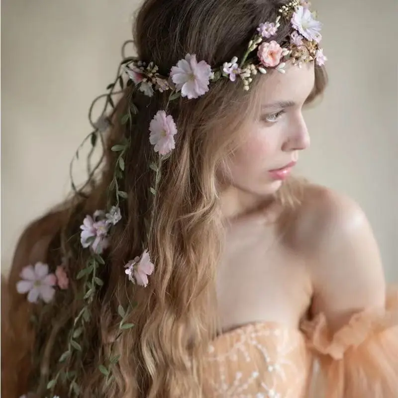 Bohemian Women's Floral Rattan Headband Artificial Flower Headband Wedding Party Hair Accessory