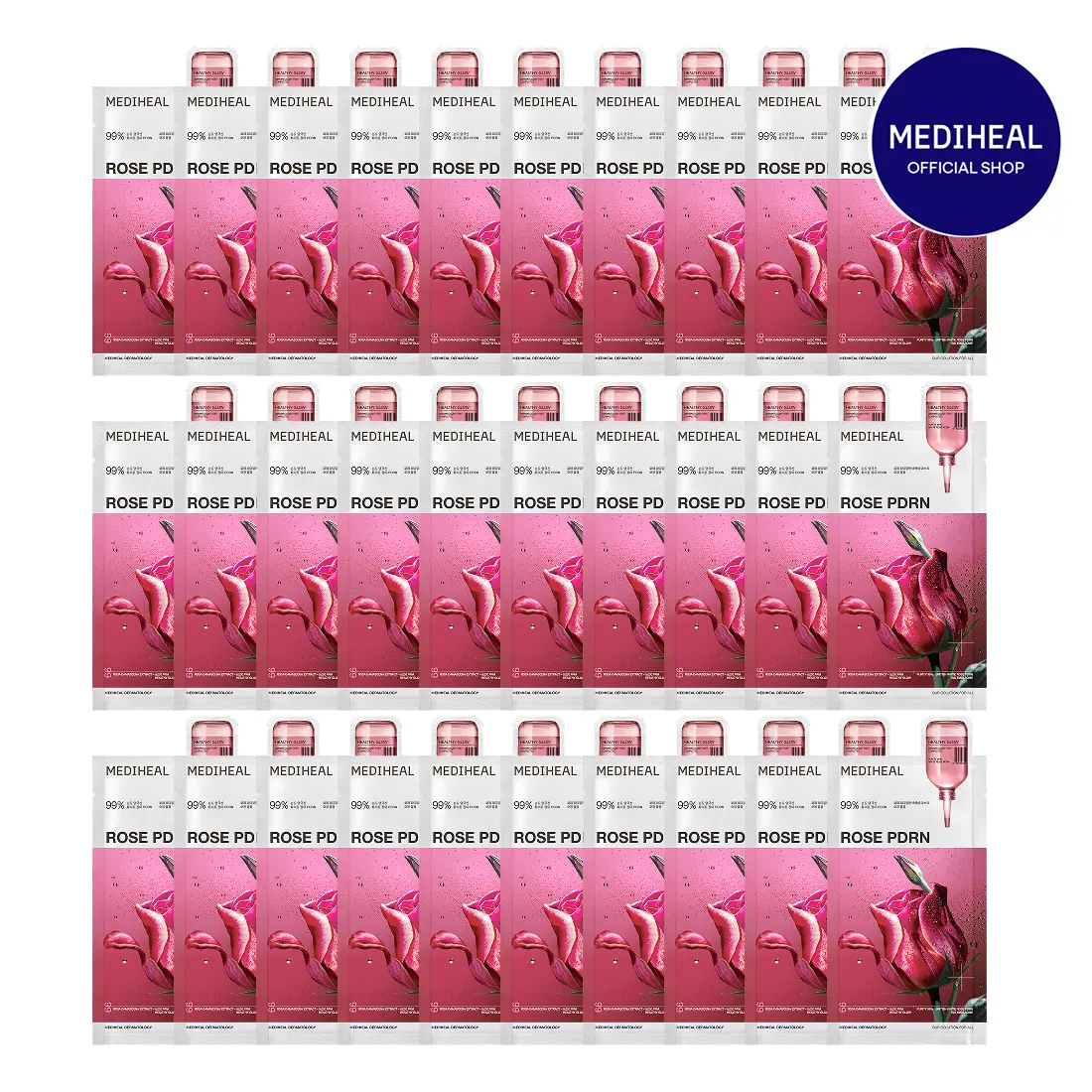 [Mediheal] 30-Day Pore Tightening & Glow Skin Recovery Mask Set | Rose PDRN Sheet Masks | Refined Pores, Hydration & Firm-Looking Skin | Korean Skincare