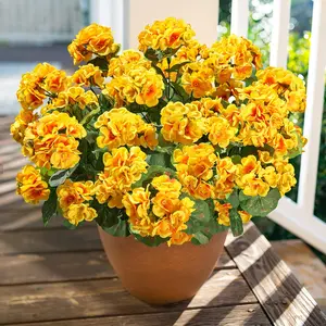4pc spring yellow artificial geranium flowers, Artificial potted flower, for outdoor decoration with UV protection and realistic appearance, suitable for front door, garden, porch, flower pot, terrace, balcony, indoor home, mixed colors available