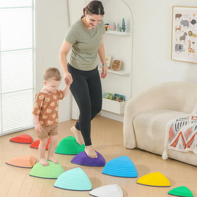 SCITOO Unisex Kids PP Plastic Sensory Balance Training Stepping Stones Game Set (12/25-Pc), 25 Pcs Rainbow Color, Rubber Non-Slip Edges, Safe Steady Play Toy for Balance & Coordination, Waterproof Outdoor Toy