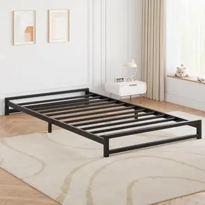 GarveeHome 6-Inch Full Size Rust-Proof Metal Floor Bed Frame, Steel Slats Mattress Foundation, No Box Spring Needed, Easy Setup & Assembly, Black