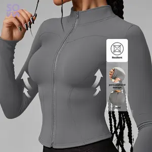 Soyun 2025 Women's Long Sleeve Zip Up Mock Neck Sports Jacket Thumb Holes Slimming & Versatile women's workout clothing zip up fitness yoga shirts for gym thumb holes solid zip up mock neck spring sports jacket for tennis lightweight sports top