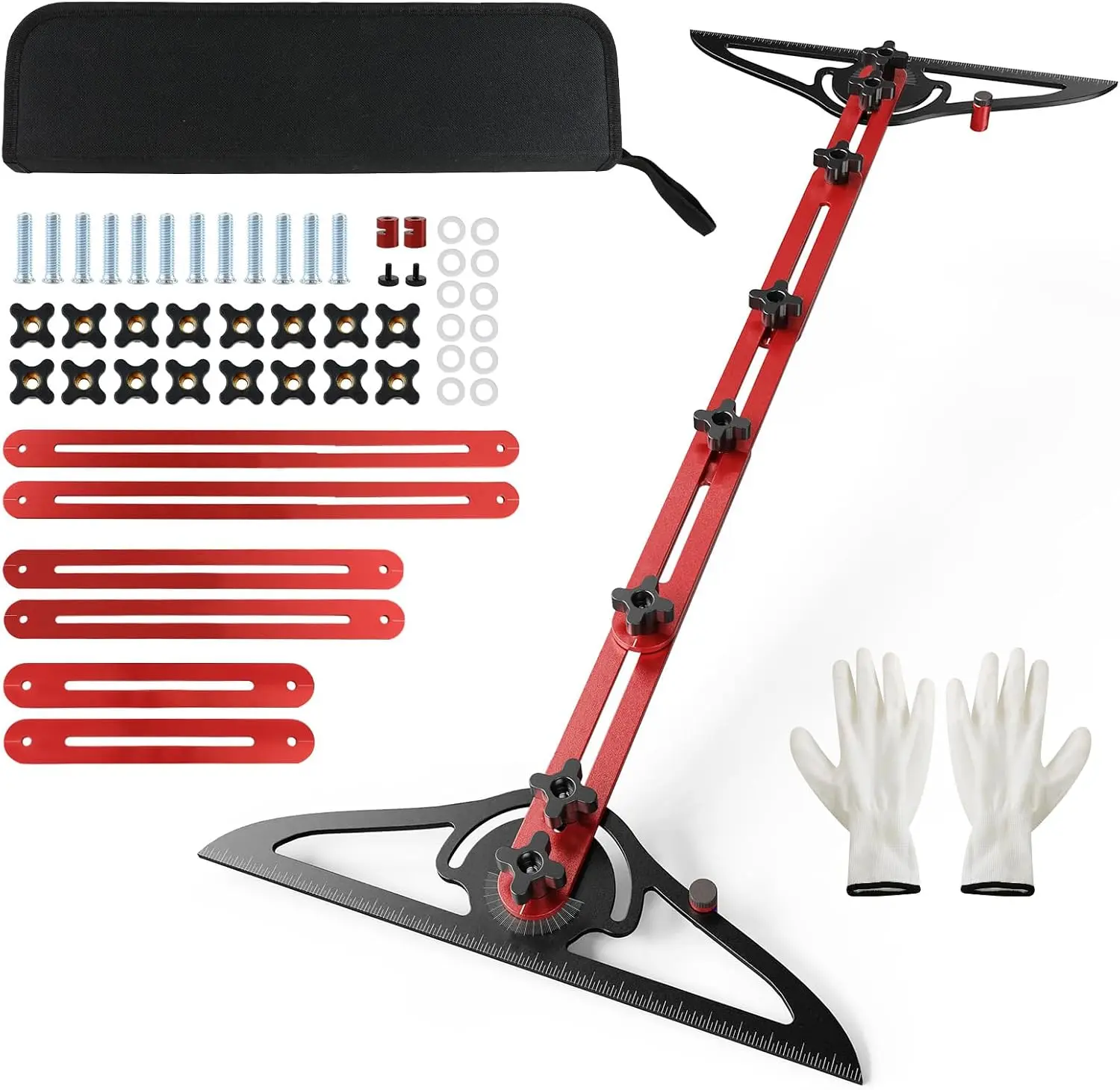 Radiaint Stair Tread Template Tool - Versatile Stair Measuring Tool with Free Splicing and Expansion, High-Precision Measuring & Scribing, Compatible with Many Layout Projects (Red), Aluminum Alloy, Extension Parts