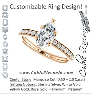 Cubic Zirconia Engagement Ring- The Monikama (Customizable Marquise Cut Thin Band Design with Round Accents)